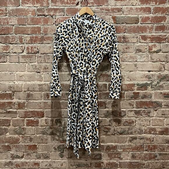 NEW J. Crew Factory Leopard Tie-Waist Shirtdress in Cotton Poplin Size 2 - Picture 6 of 12